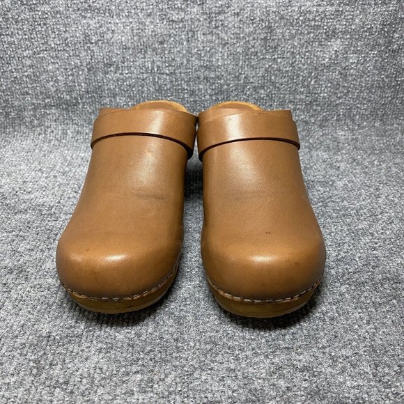 Sanita Wooden Leather Clogs Womens 41 / US 10 Brown Mules Danish Heeled Shoes - Picture 2 of 11